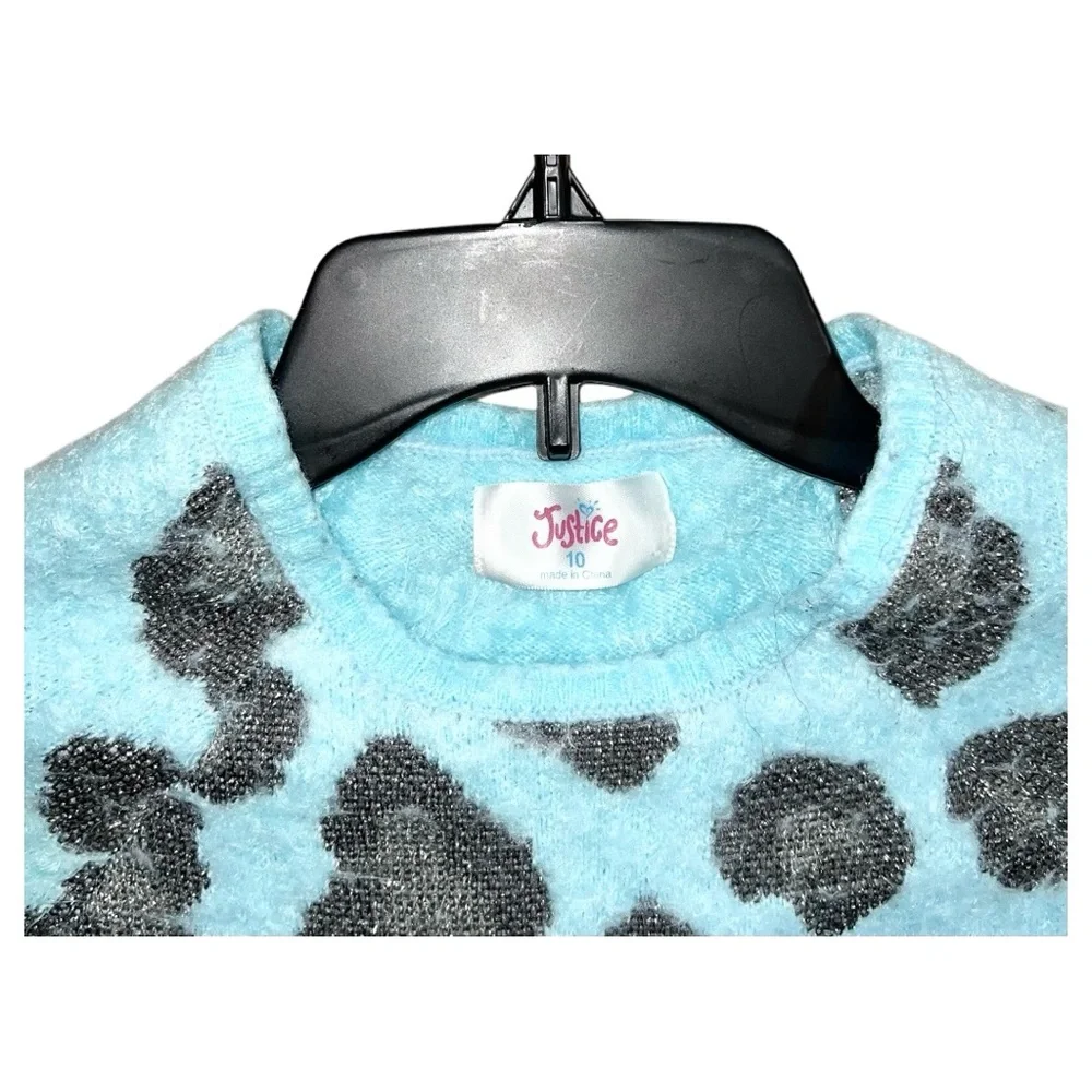 Justice Sweater Girls Size 10 Teal Gray Long Sleeve Kids